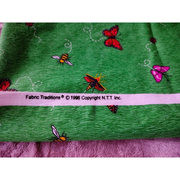Vintage Fabric Traditions 1996 Green, Bugs Insects Cotton Fabric 43"x62" 1.7yds - Picture 1 of 5